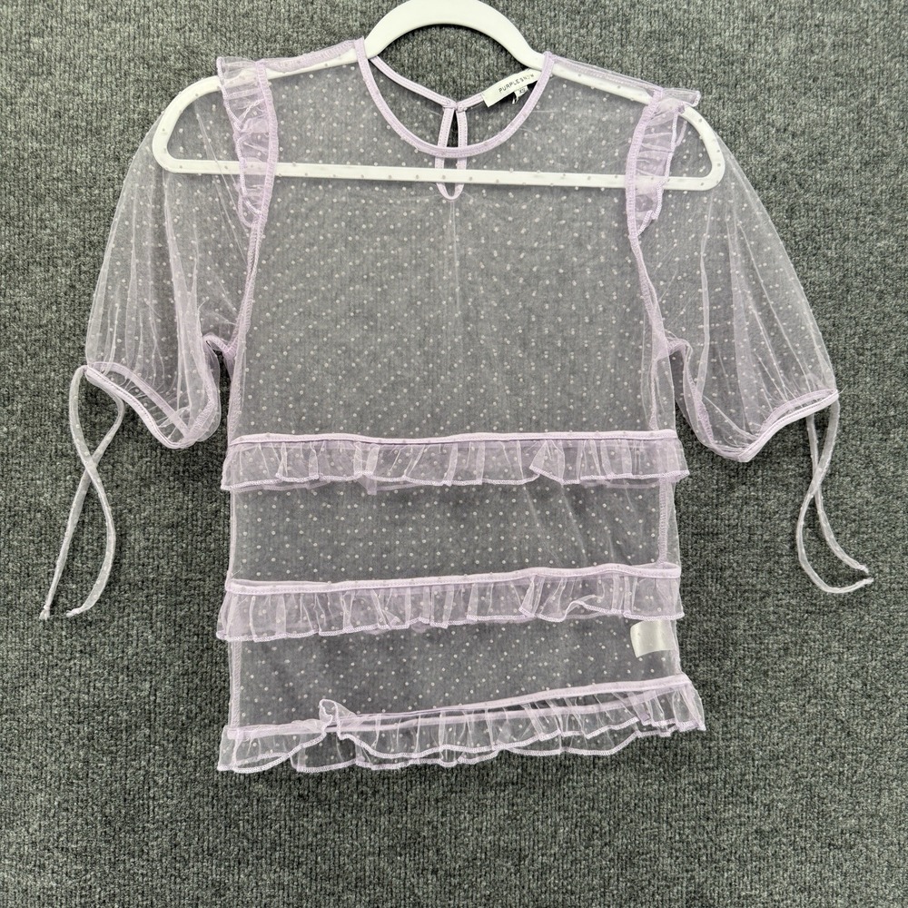 Womens Y2K Top Size XS Purple Sheer Mesh Fairycore Coquette Romantic Soft Girl